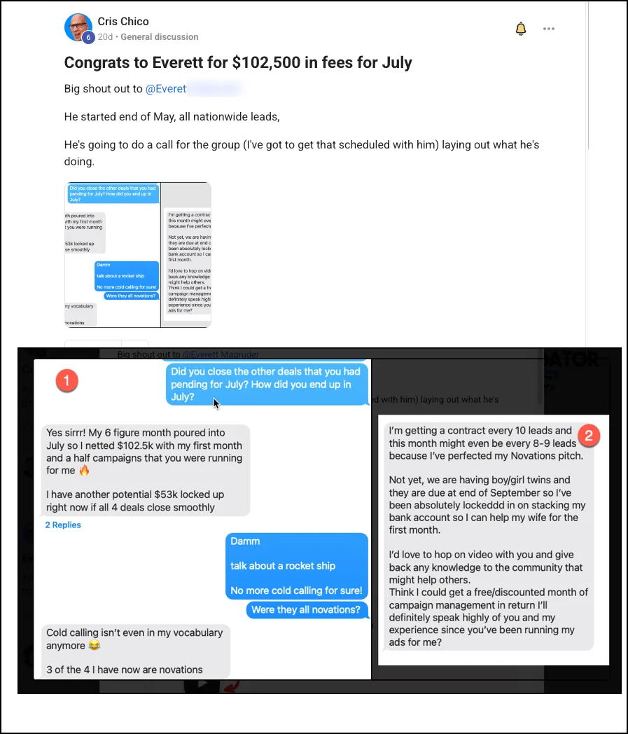 Everett. $102,500 in fees in July, all from nationwide leads.